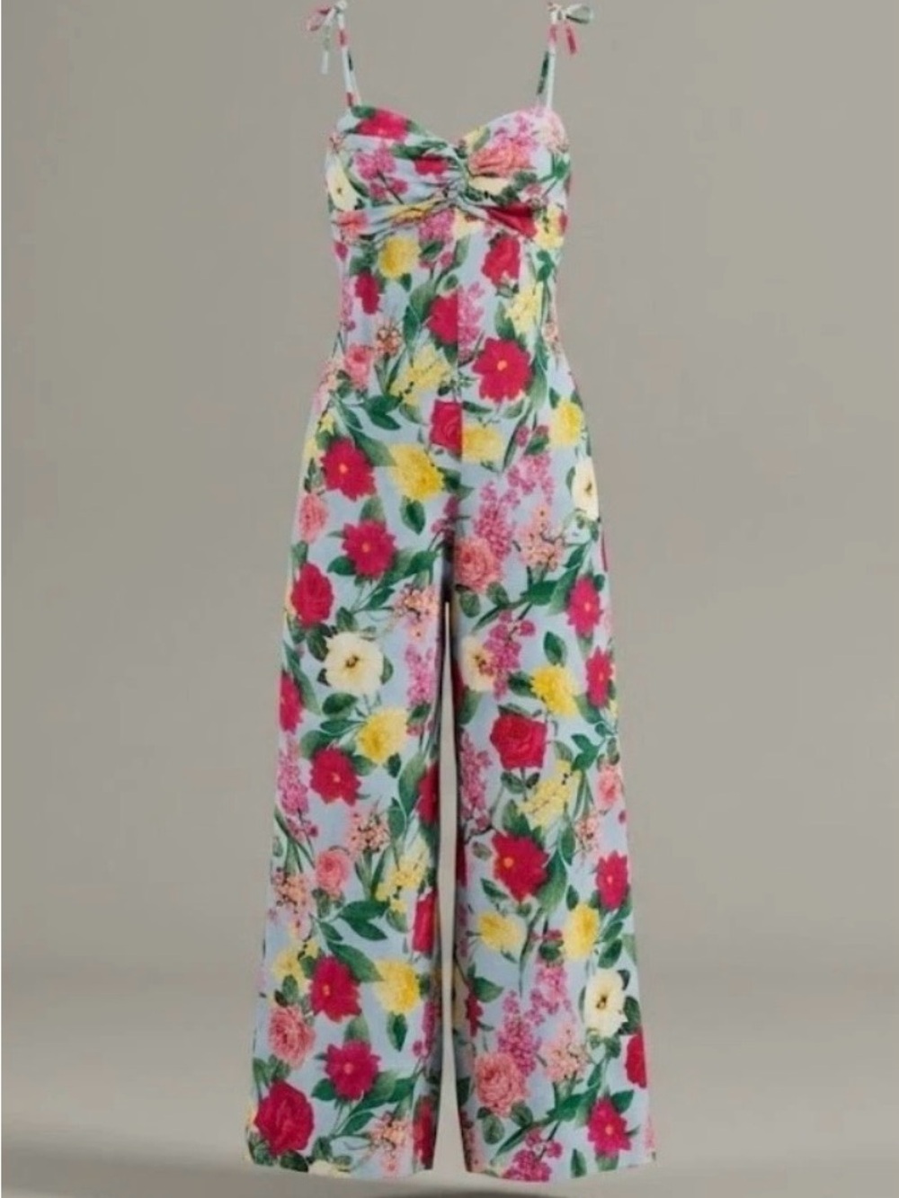 Old Navy BlueFloral Tie-Front Linen Blend Jumpsuit w/Pockets Wide Leg